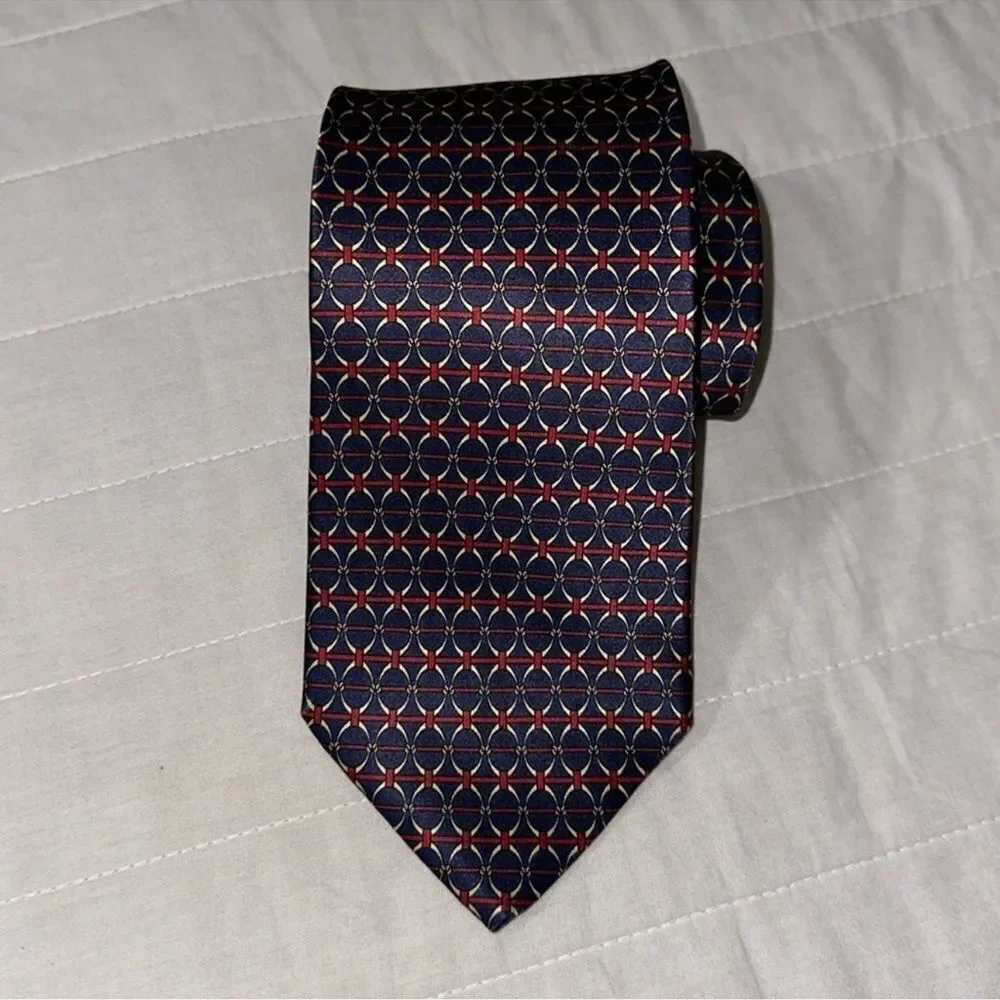 BILL BLASS Navy Burgundy Ivory Tie